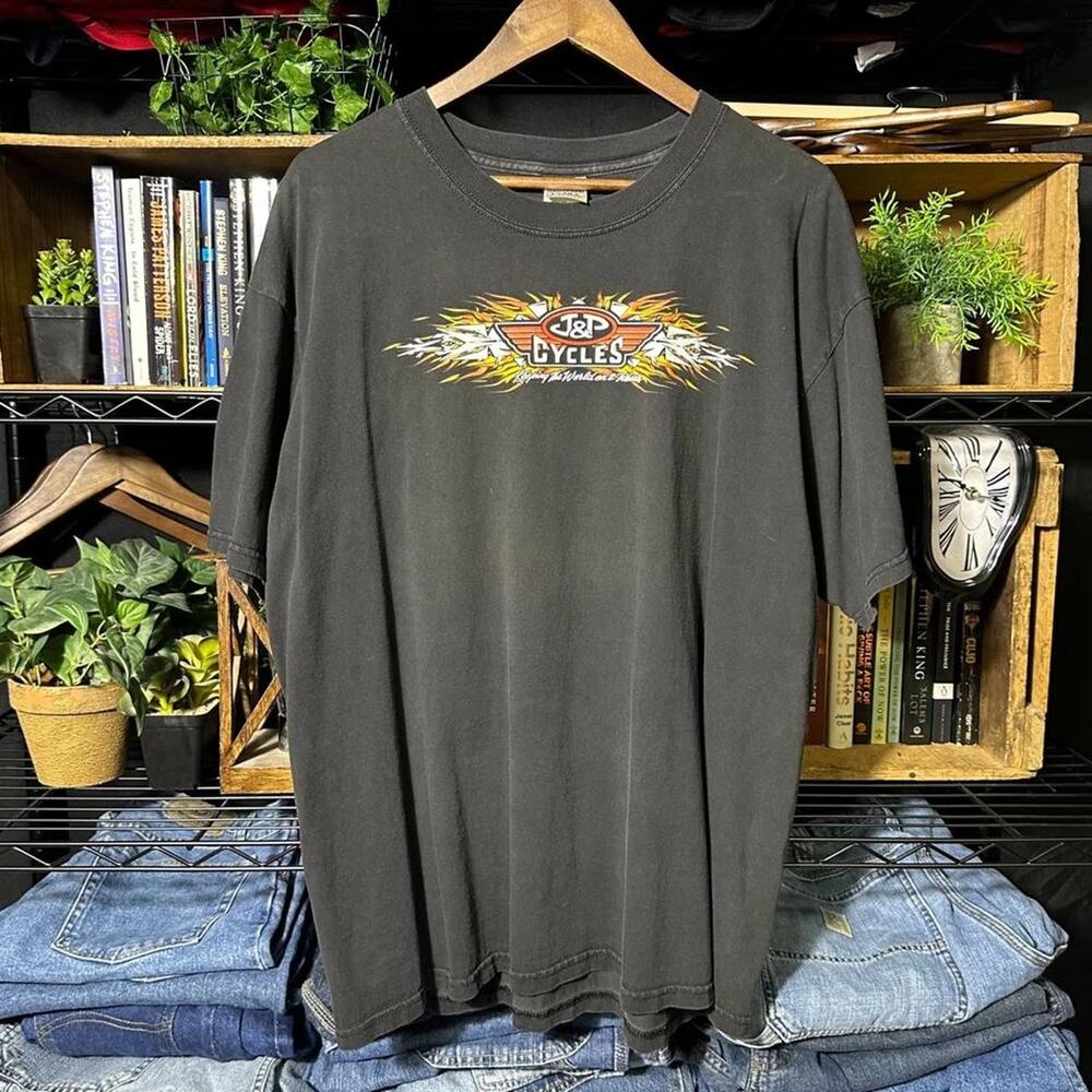Vintage Y2K Sturgis Bike Rally Tee Mens XL Faded Black Shirt Bald Eagle Flames - Picture 2 of 4